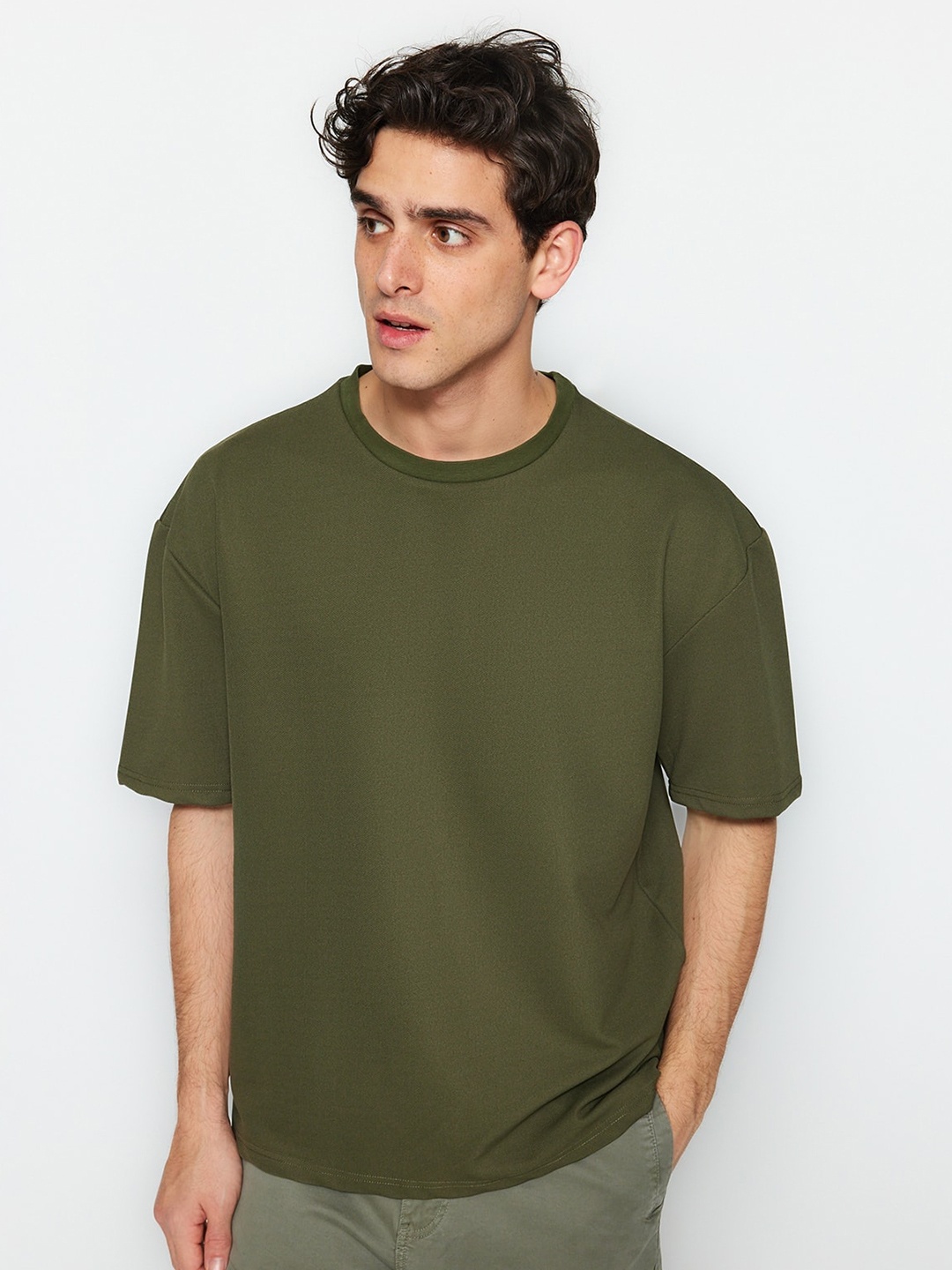 

Trendyol Drop-Shoulder Sleeves Casual T-shirt, Olive