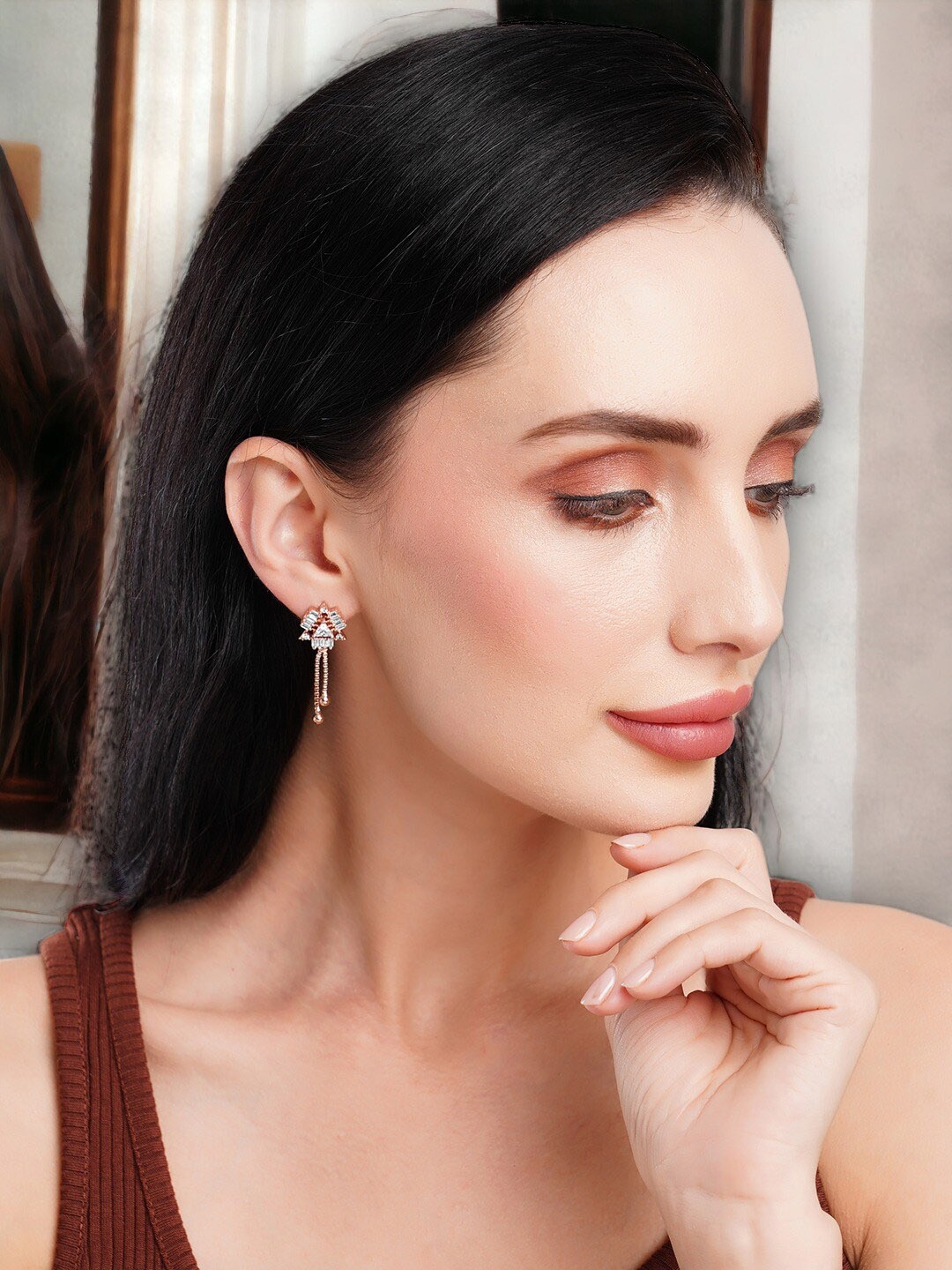 

HOT AND BOLD Rose Gold Plated Geometric Drop Earrings