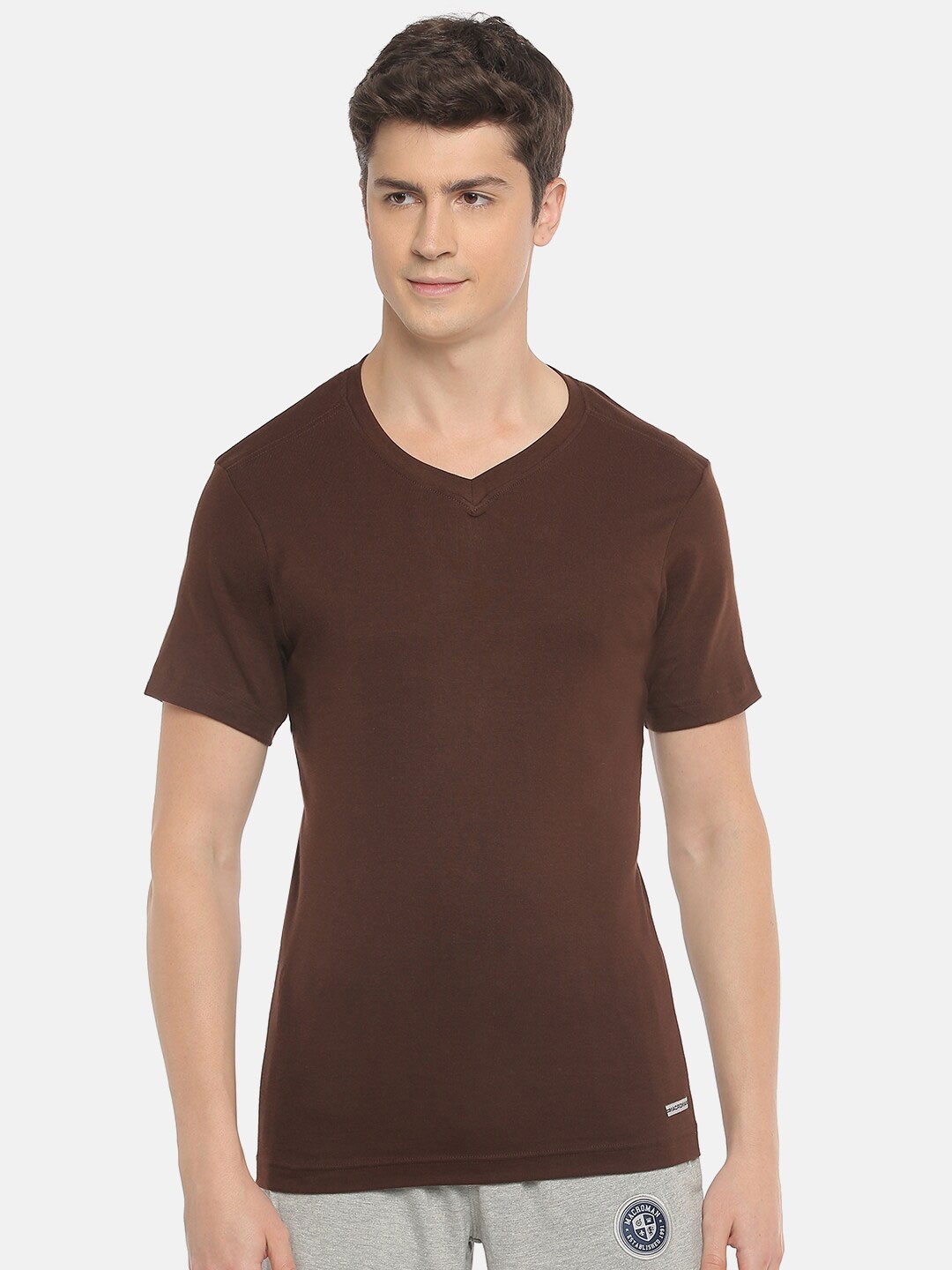 

Macroman M-Series V-Neck Short Sleeves Pure Cotton T-shirt, Brown