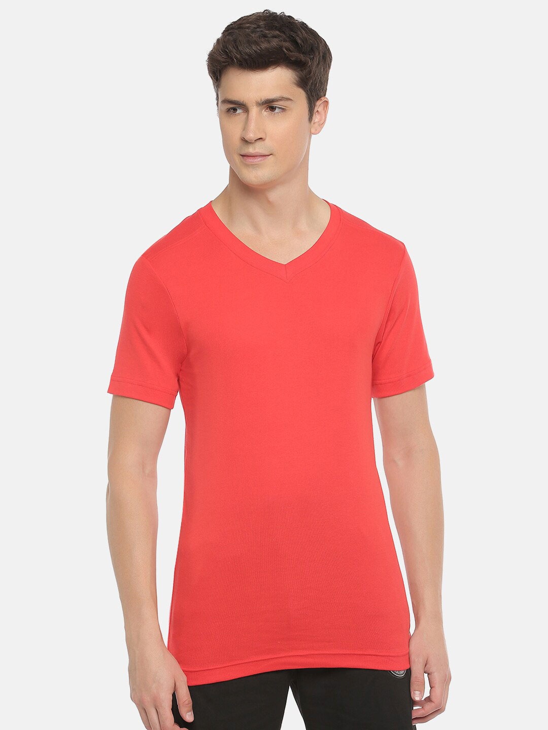 

Macroman M-Series V-Neck Short Sleeves Pure Cotton T-shirt, Coral