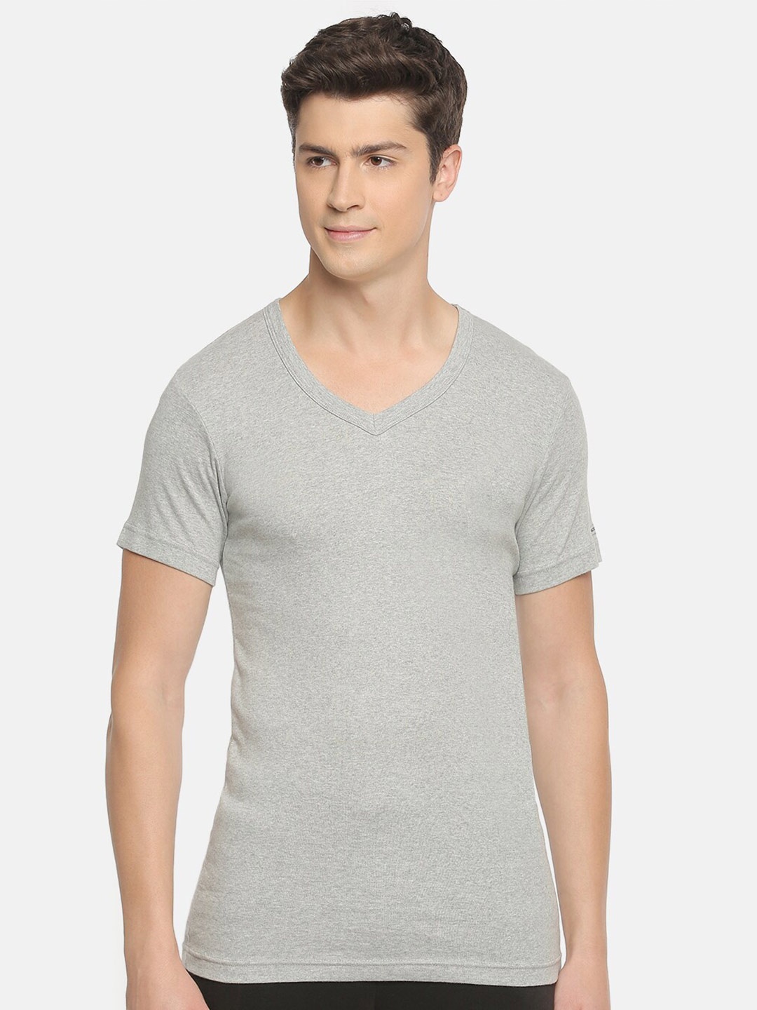 

Macroman M-Series Men Pure Cotton V-Neck T-shirt, Grey melange