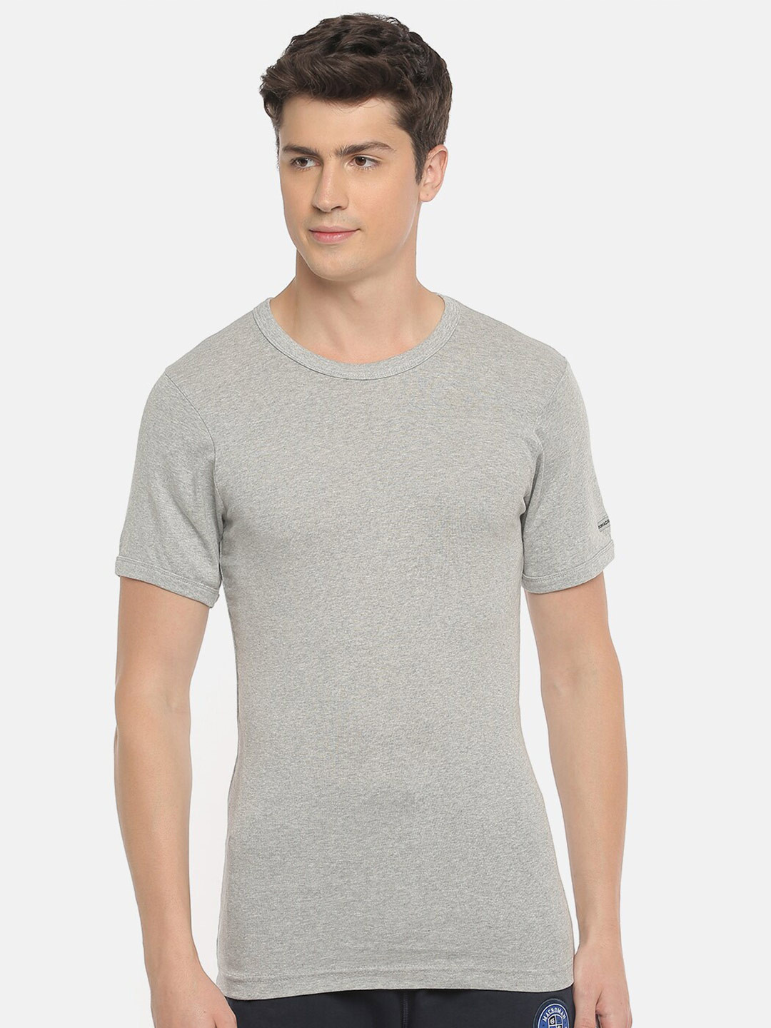 

Macroman M-Series Round Neck Regular Fit Pure Cotton T-shirt, Grey melange
