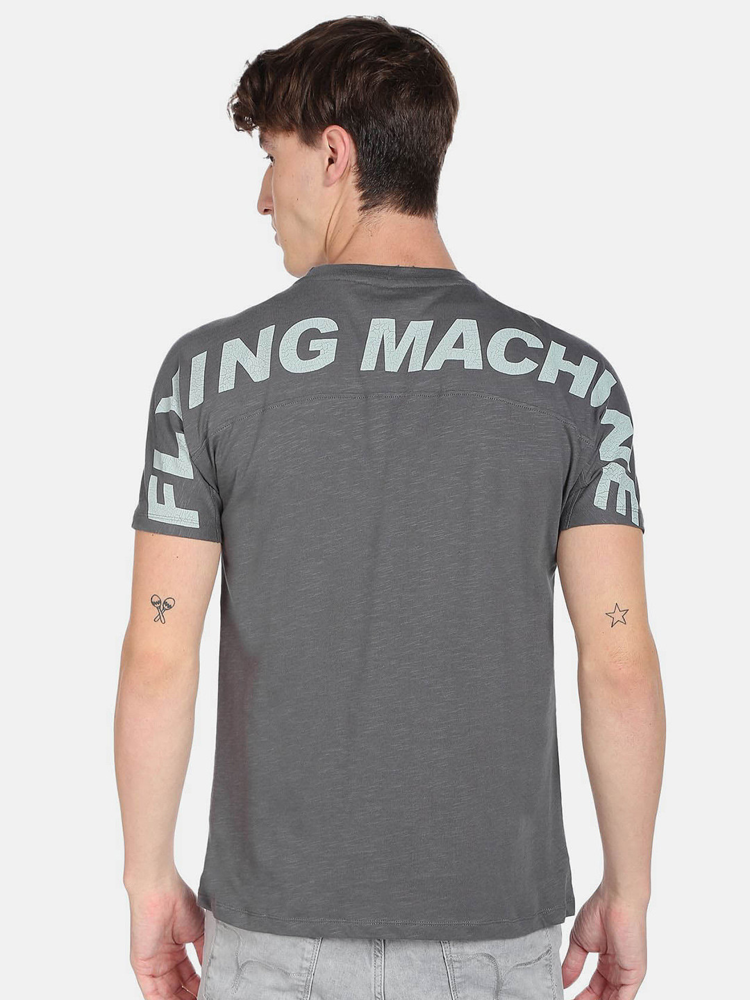 

Flying Machine Men Typography Printed Pure Cotton T-shirt, Grey