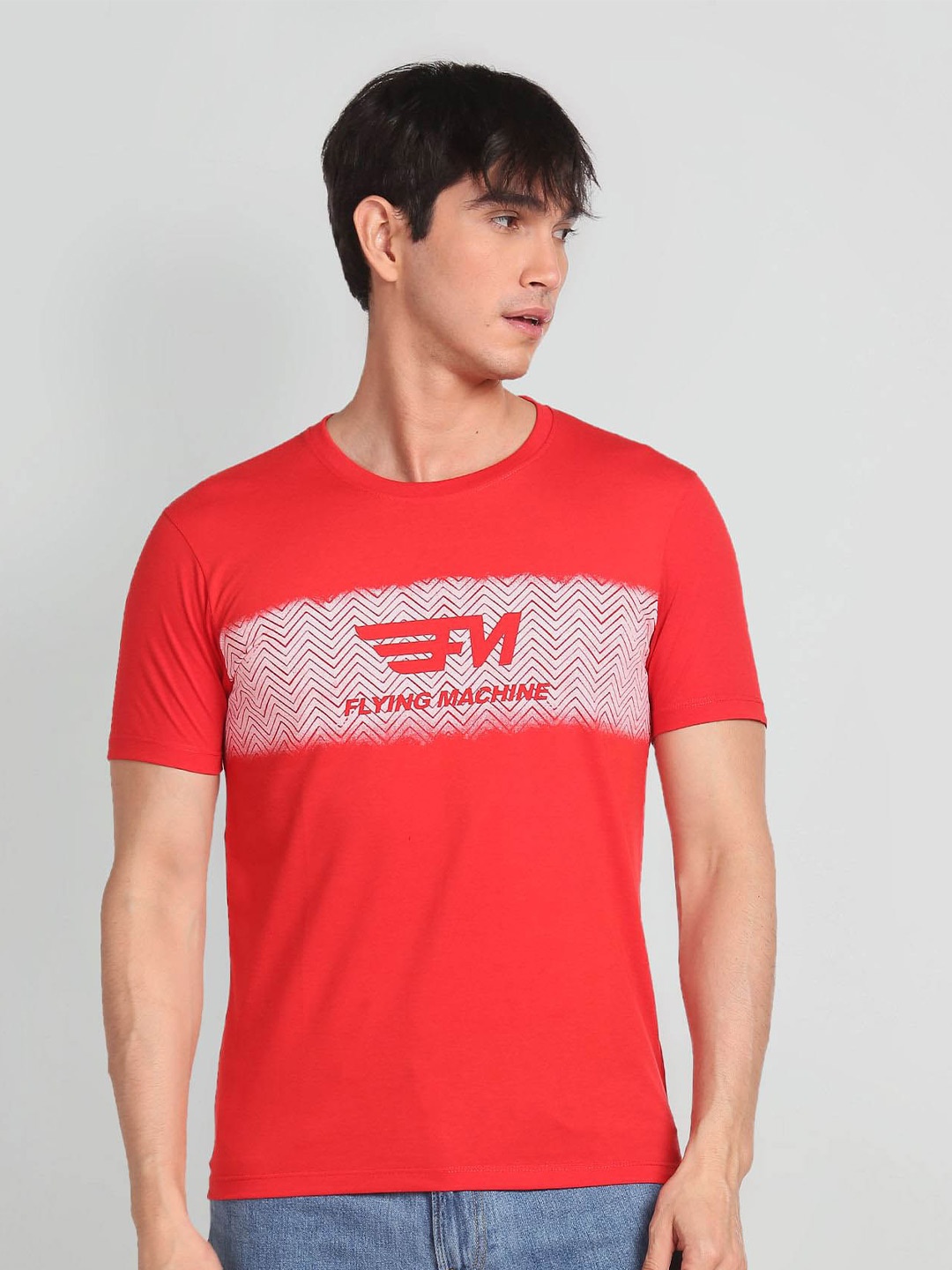 

Flying Machine Men Printed Short Sleeves T-shirt, Red