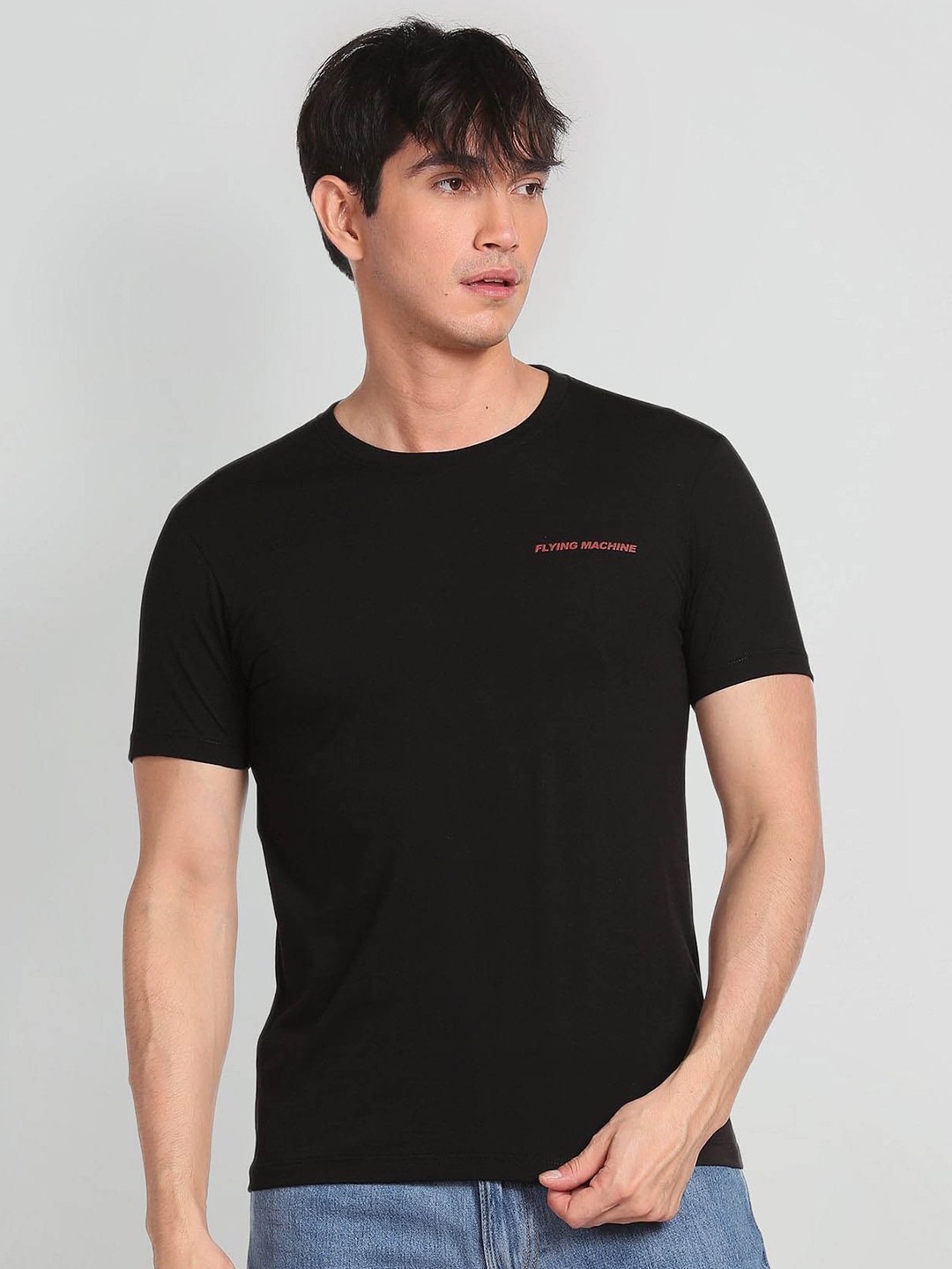 

Flying Machine Regular Round Neck T-Shirt, Black