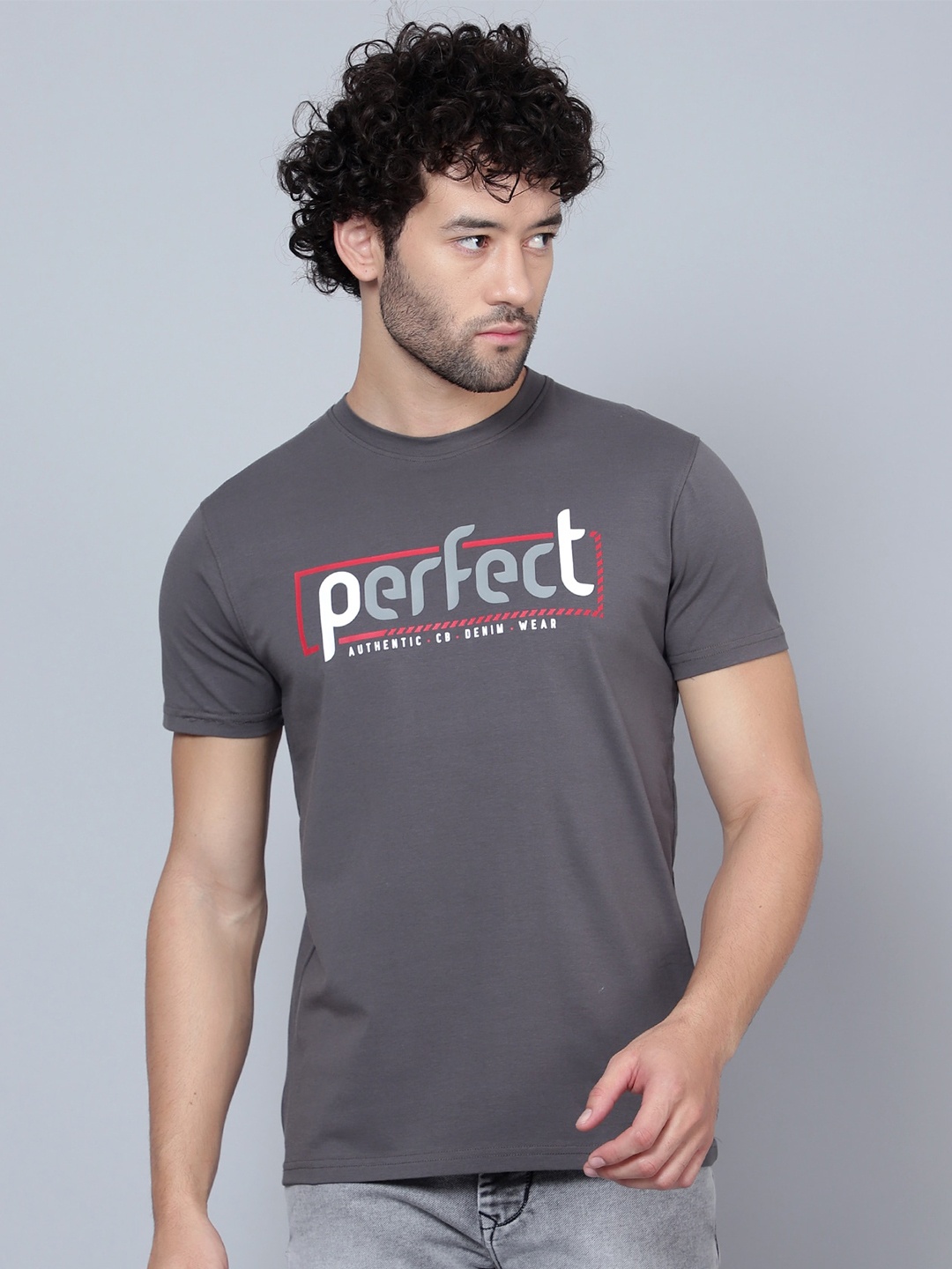

Cantabil Men Typography Printed Cotton T-shirt, Grey