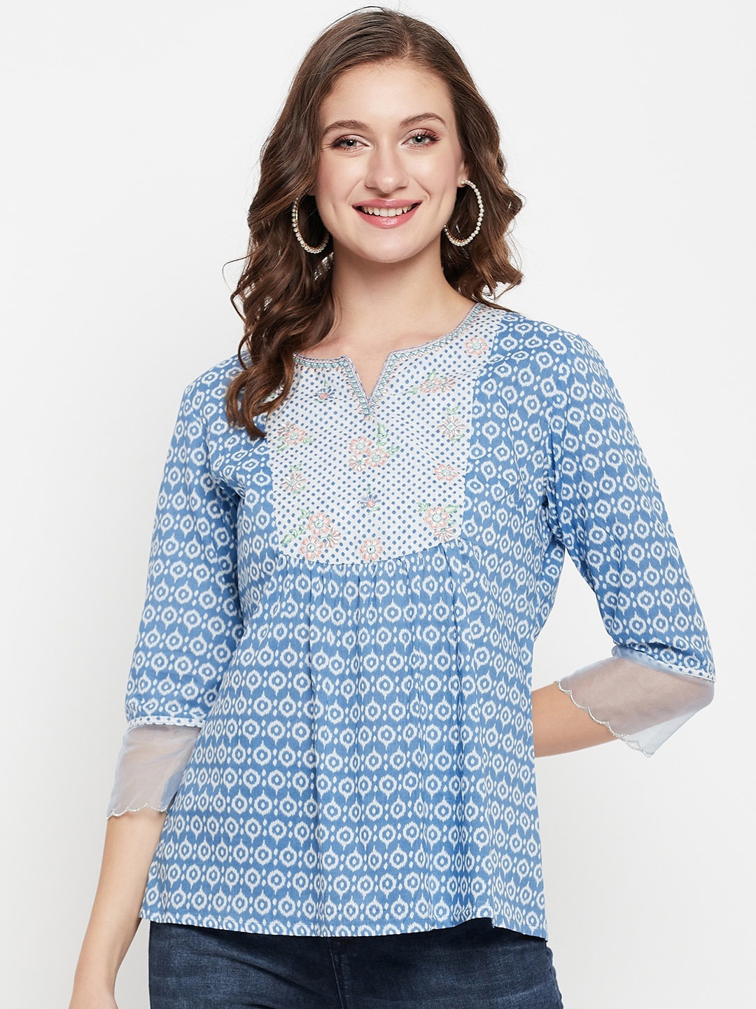 

Cantabil Women Ethnic Motifs Printed Cotton Tunic, Blue