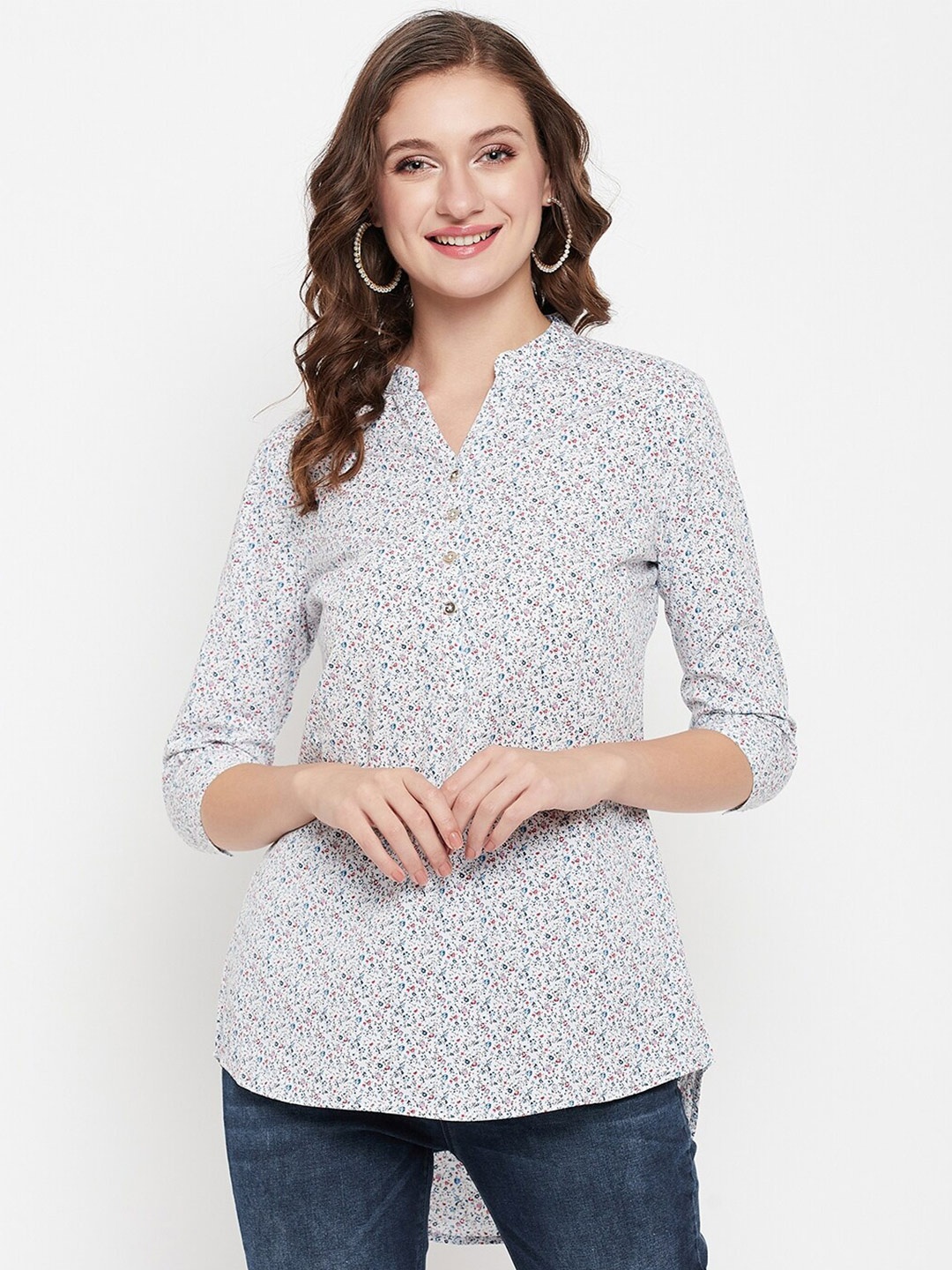 

Crozo By Cantabil Micro Ditsy Printed Cotton Tunic, White