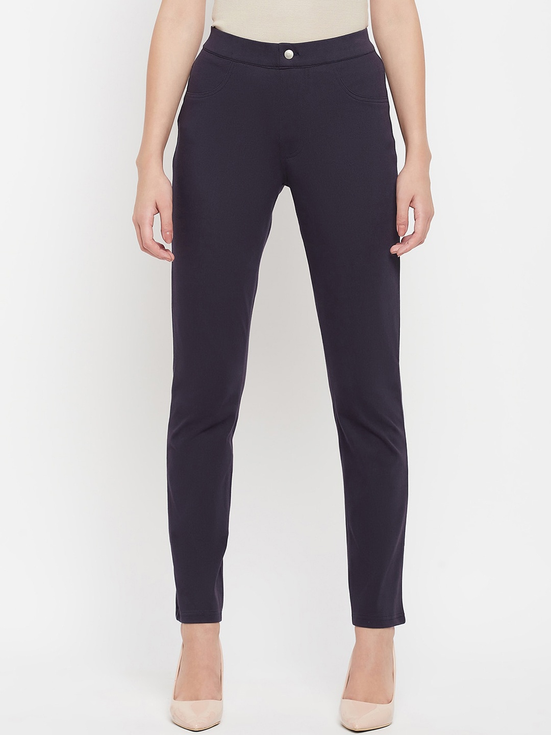 

Crozo By Cantabil Women Mid-Rise Cigaraette Trousers, Navy blue