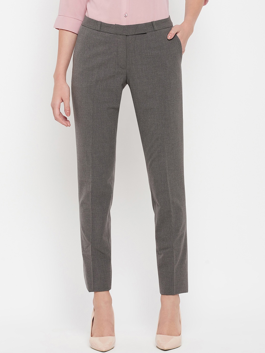 

Crozo By Cantabil Women Mid-Rise Formal Trousers, Grey