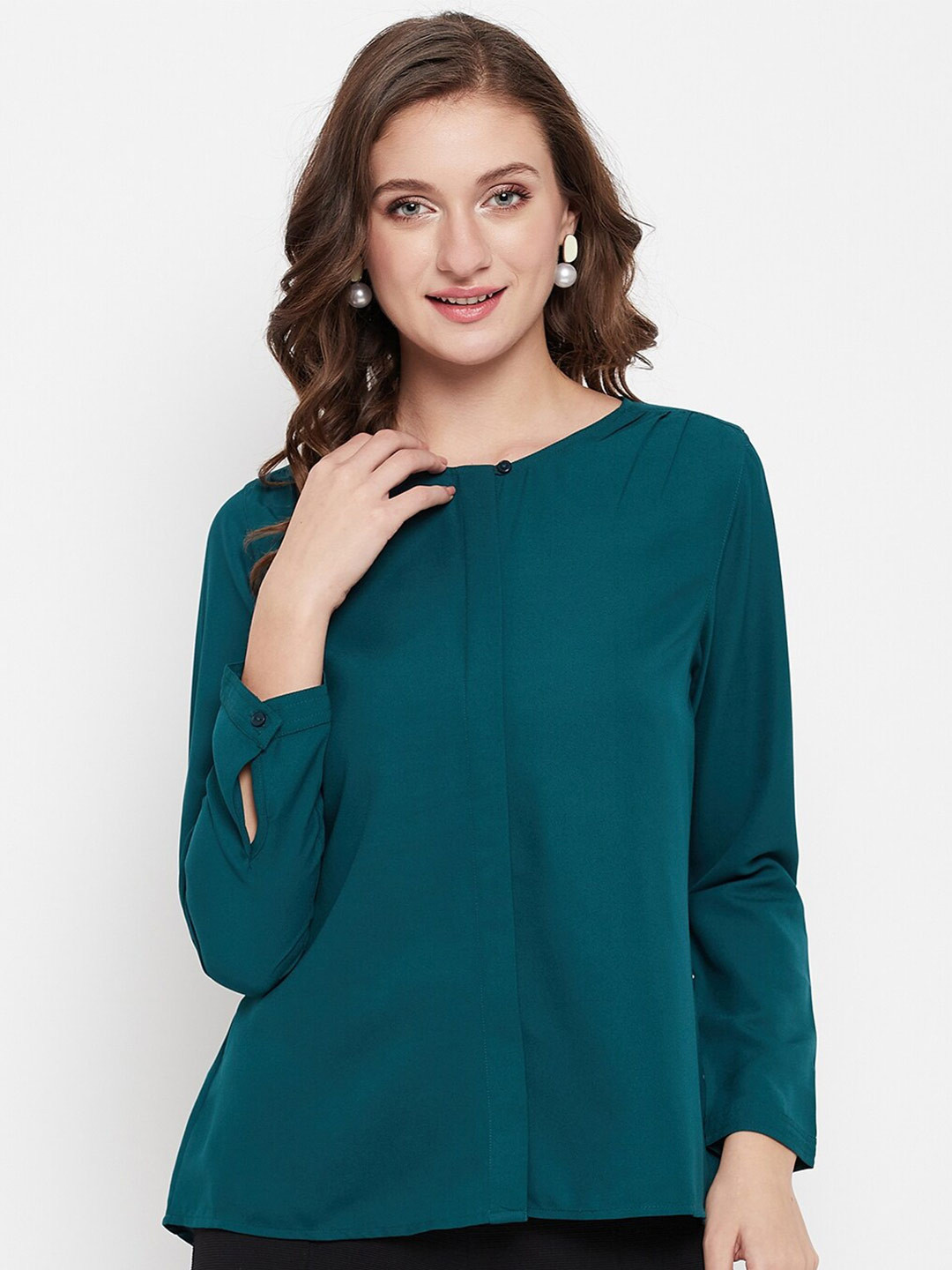 

Cantabil Boat Neck Full Sleeve Casual Top, Teal