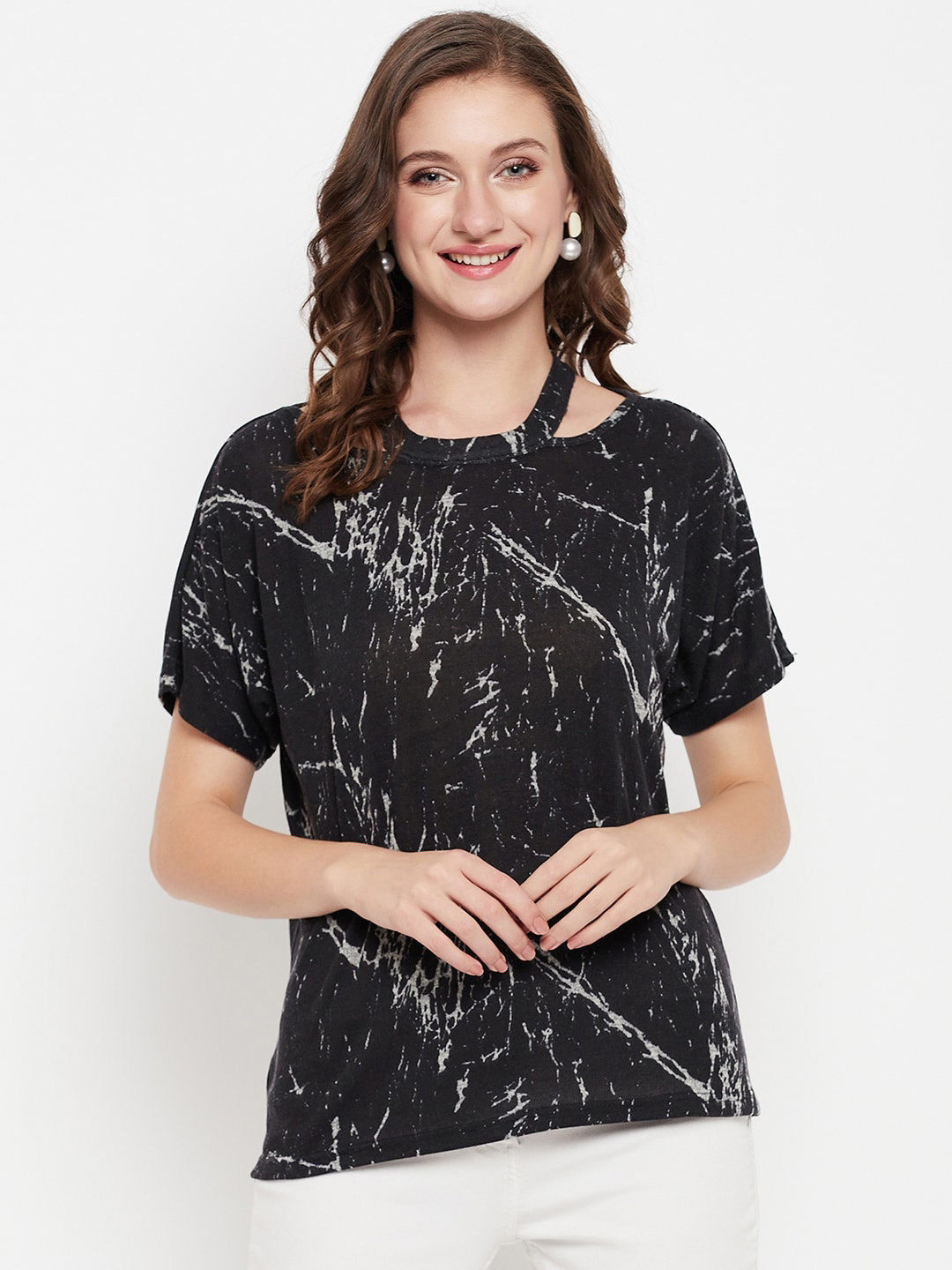 

Crozo By Cantabil Abstract Printed Regular Top, Black