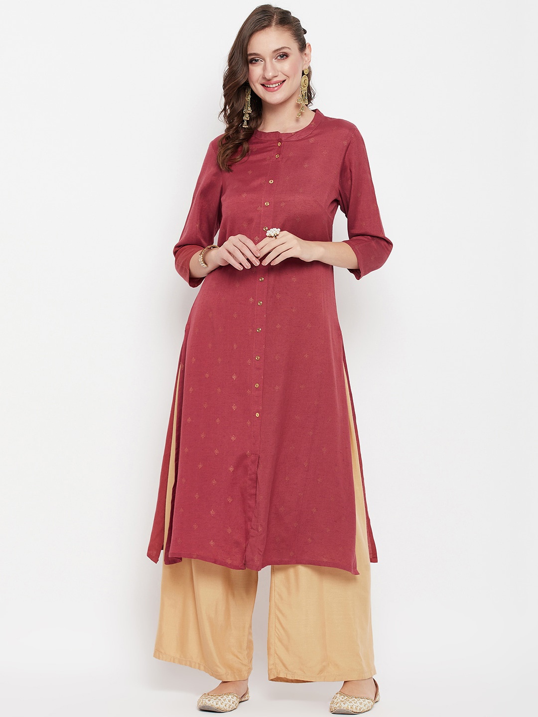 

Cantabil Ethnic Motifs Printed Mandarin Collar A-Line Kurta, Maroon