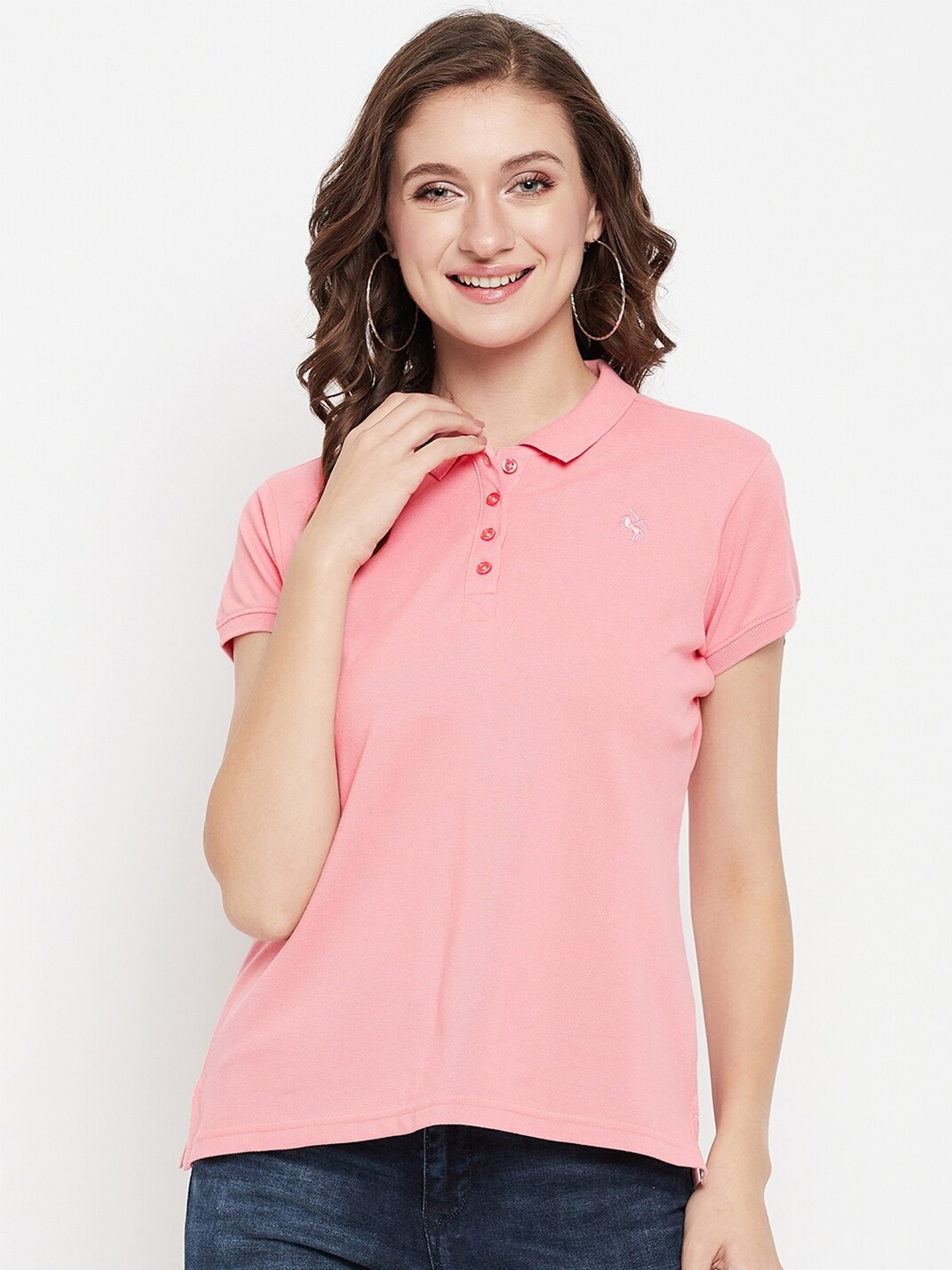 

Cantabil Women Polo Collar Regular Fit T-shirt, Pink