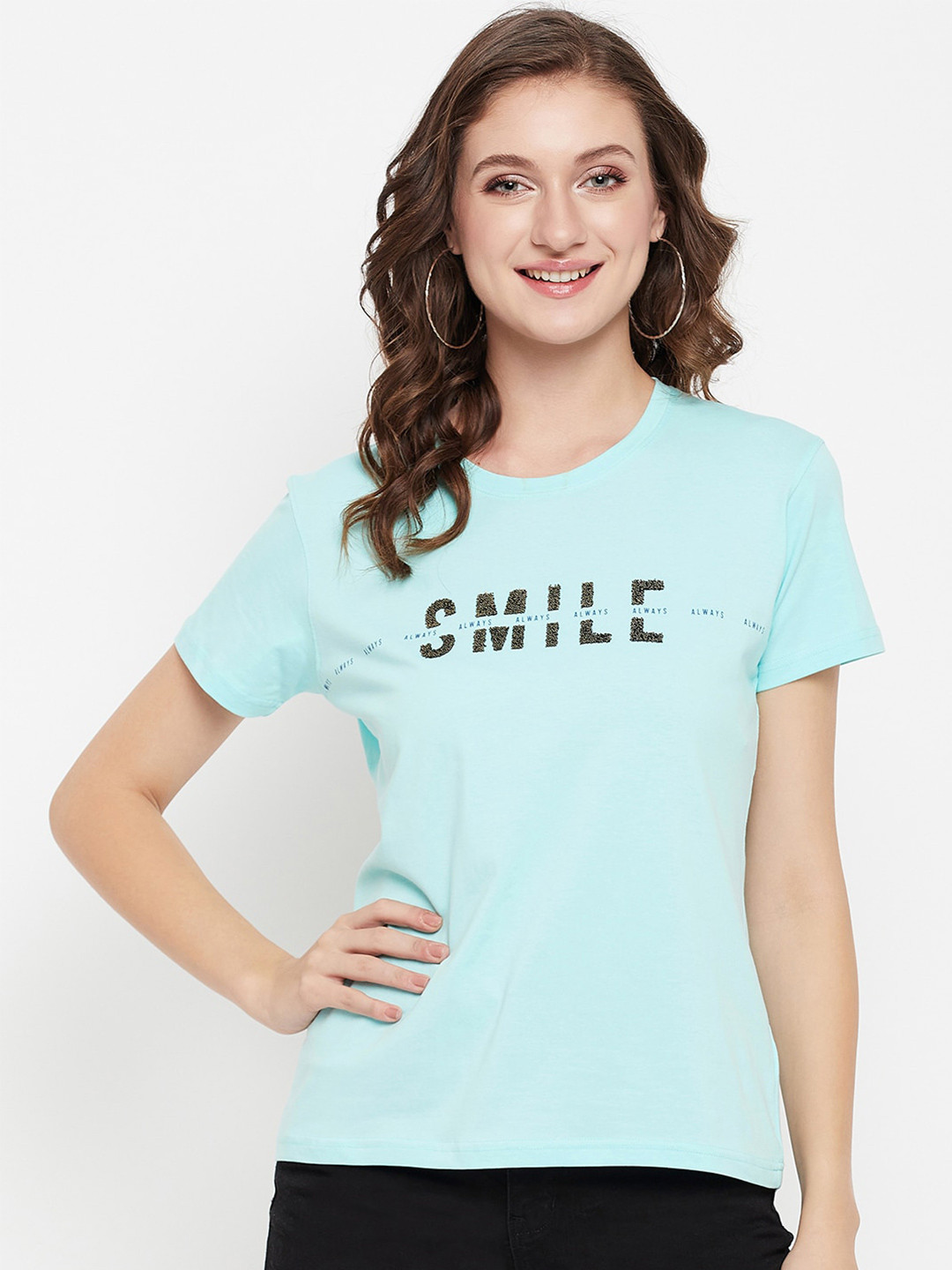 

Cantabil Typography Printed Regular Fit T-shirt, Blue