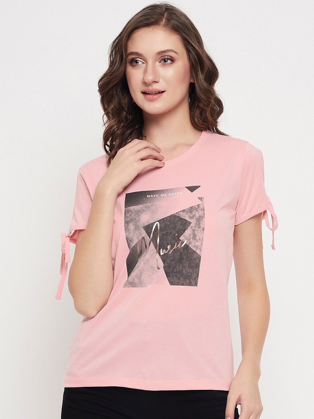 

Cantabil Graphic Printed Regular Fit T-shirt, Pink