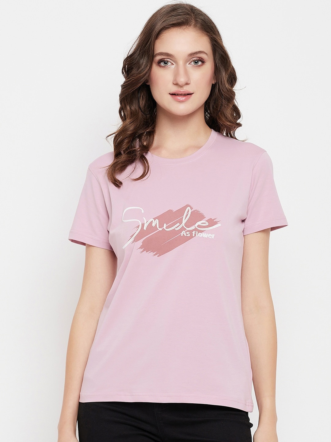 

Cantabil Women Typography Printed Cotton Regular Fit T-shirt, Purple