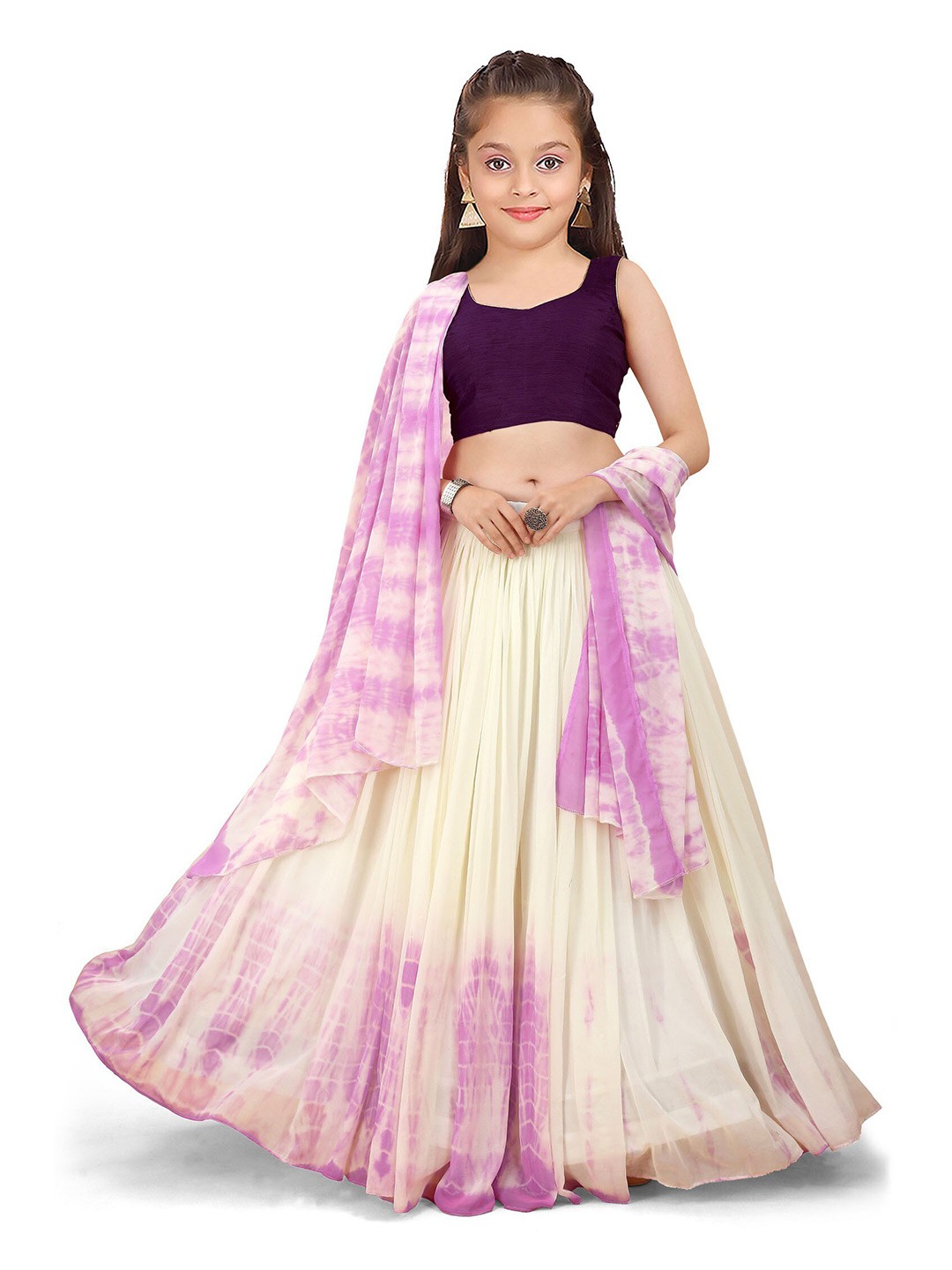 

BAESD Girls Purple & White Thread Work Semi-Stitched Lehenga & Unstitched Blouse With Dupatta