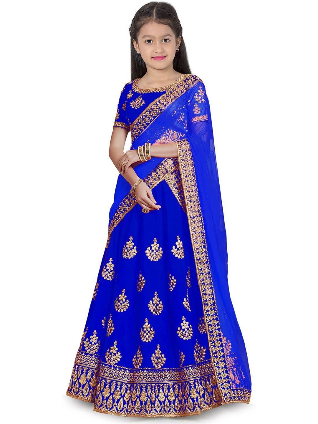 

BAESD Girls Embroidered Thread Work Semi-Stitched Lehenga & Unstitched Blouse With Dupatta, Blue