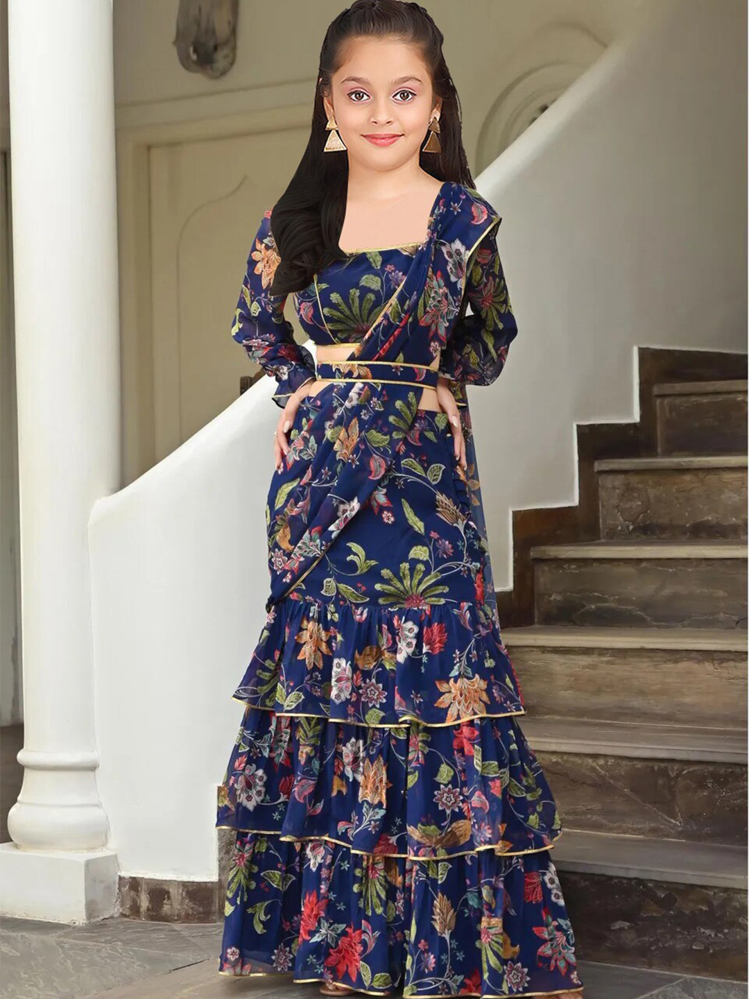 

BAESD Girls Printed Semi-Stitched Lehenga & Unstitched Blouse With Dupatta, Blue