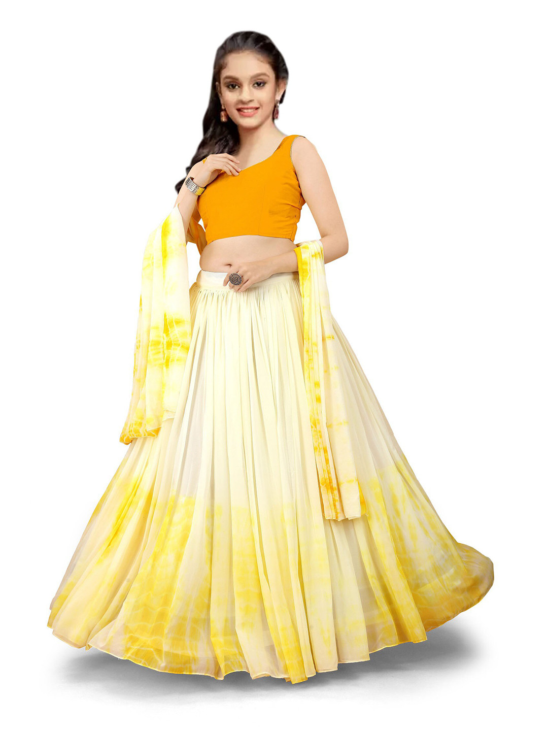 

BAESD Girls Thread Work Semi-Stitched Lehenga & Unstitched Blouse With Dupatta, Yellow