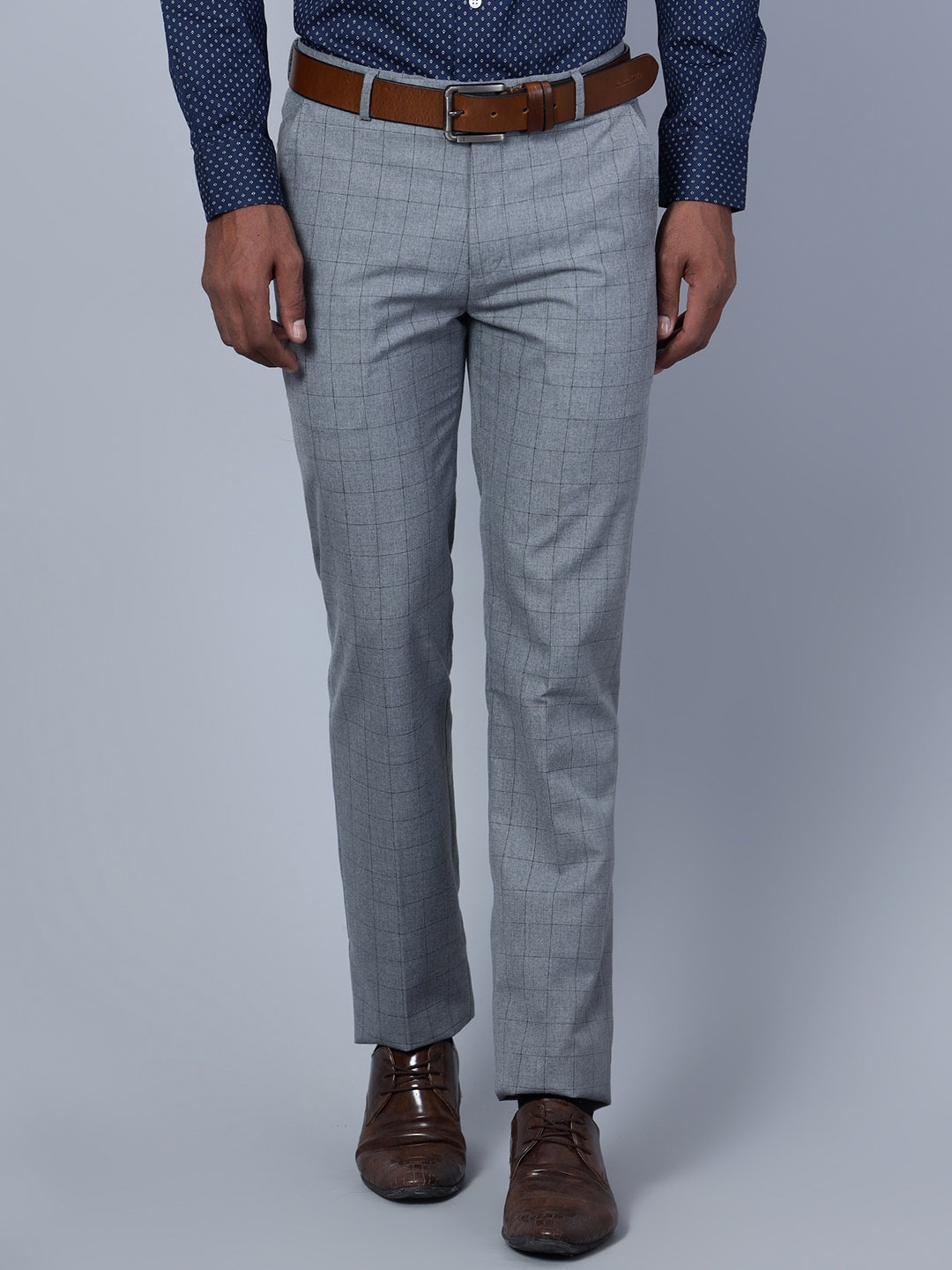 

Cantabil Men Mid-Rise Checked Formal Trousers, Grey