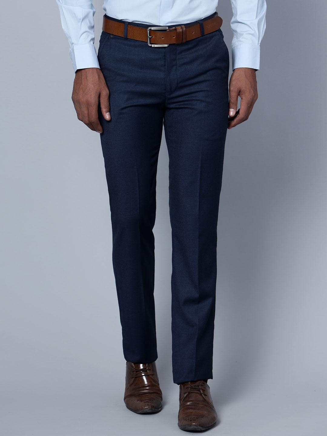 

Cantabil Men Mid-Rise Formal Trousers, Navy blue