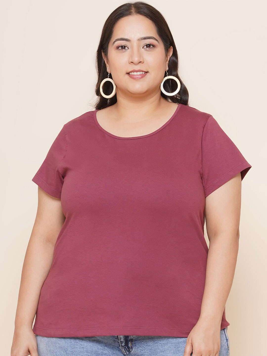 

Kiaahvi by JOHN PRIDE Plus Size Pure Cotton T-shirt, Maroon