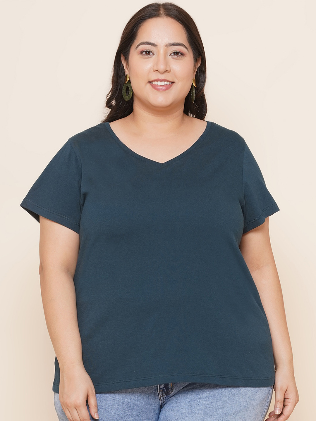 

Kiaahvi by JOHN PRIDE Plus Size Pure Cotton T-shirt, Teal
