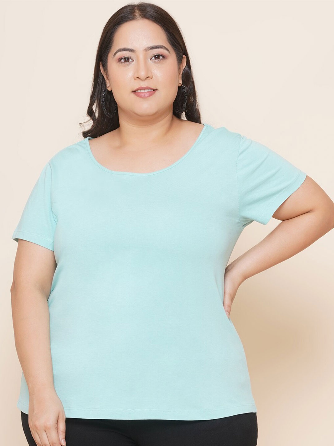 

Kiaahvi by JOHN PRIDE Plus Size Pure Cotton T-shirt, Turquoise blue