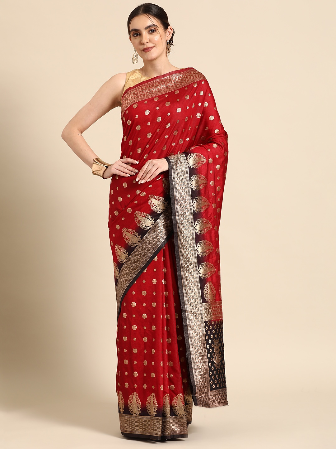 

all about you Floral Zari Banarasi Saree, Red