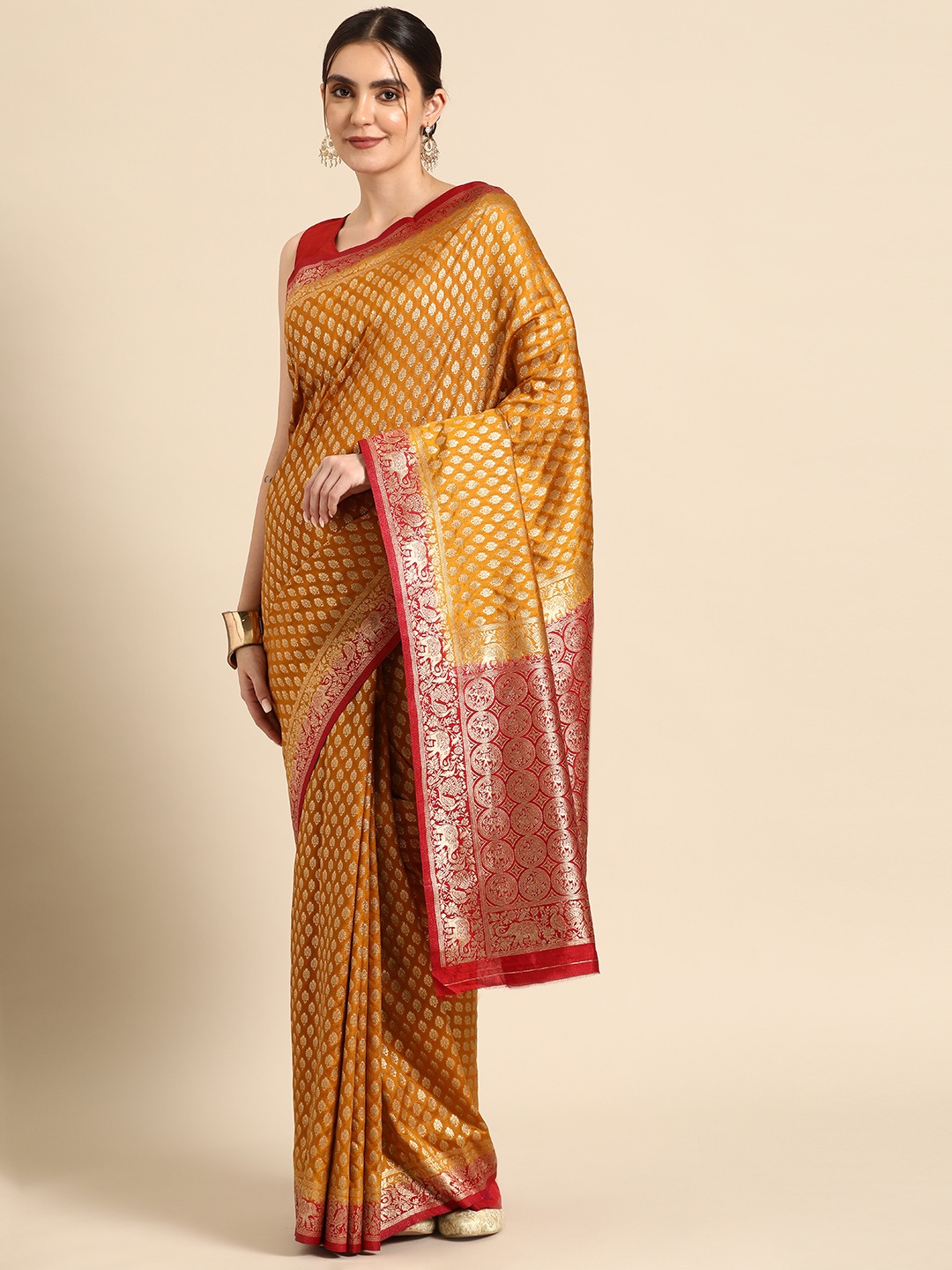 

all about you Ethnic Motifs Zari Banarasi Saree, Yellow