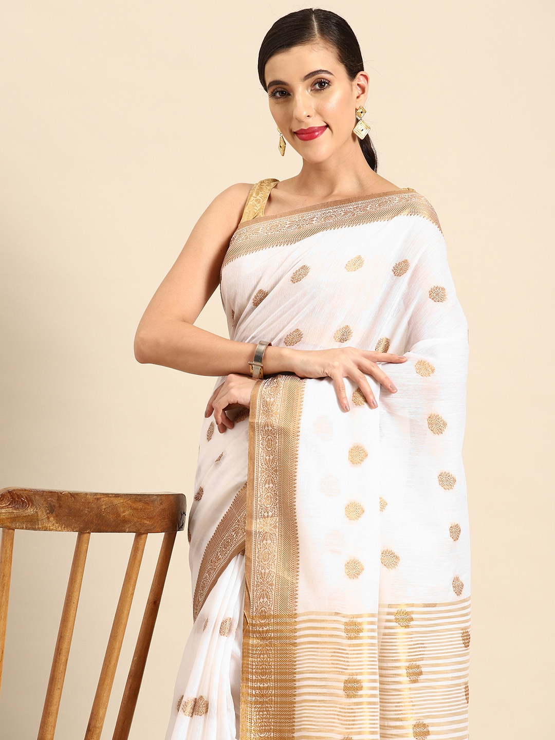 

all about you Woven Design Chanderi Saree, White