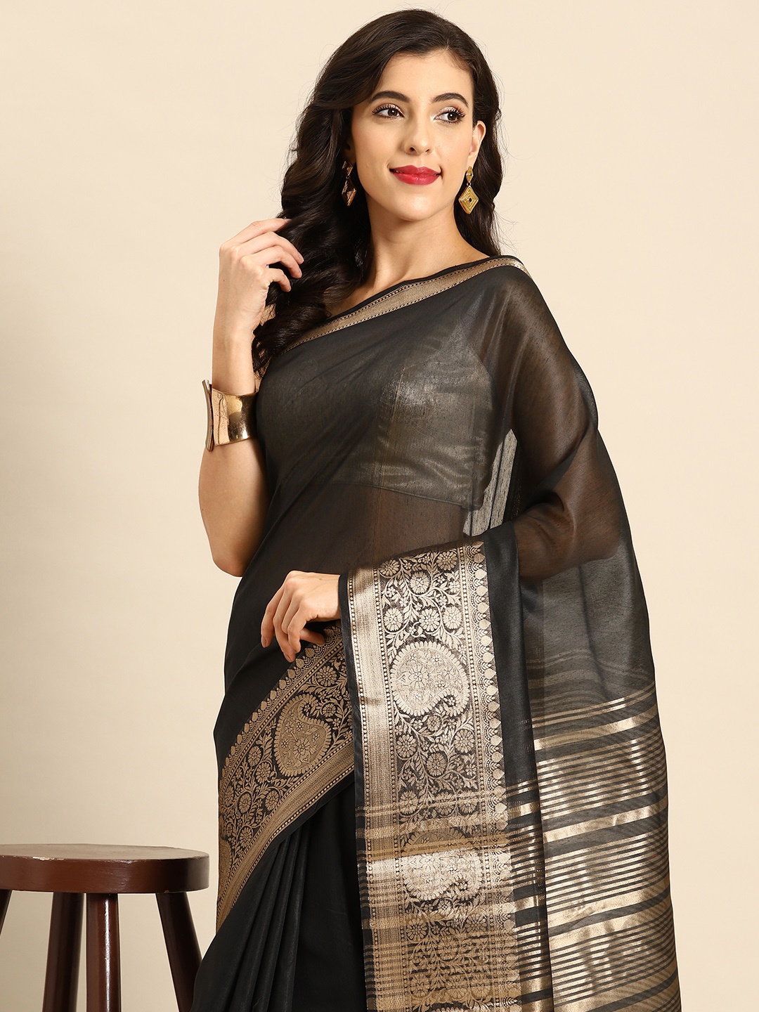 

all about you Chanderi Saree, Black