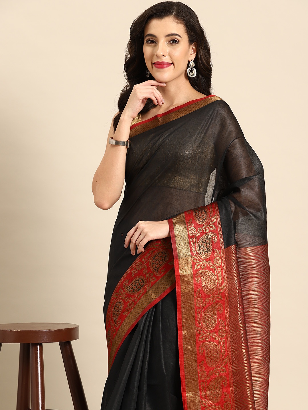 

all about you Chanderi Saree, Black