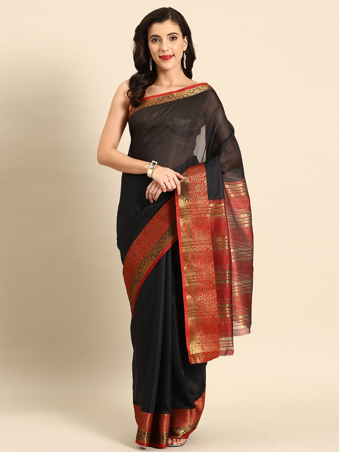 

all about you Chanderi Saree, Black