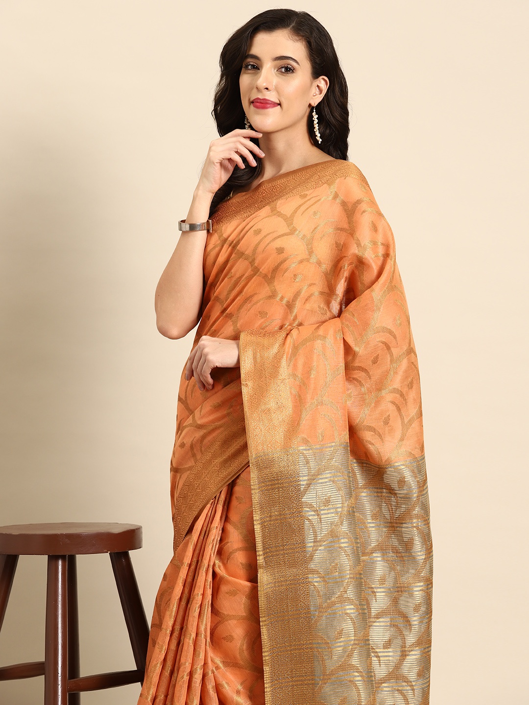 

all about you Woven Design Chanderi Saree, Yellow