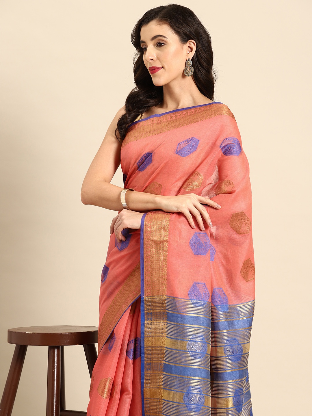 

all about you Woven Design Chanderi Saree, Pink