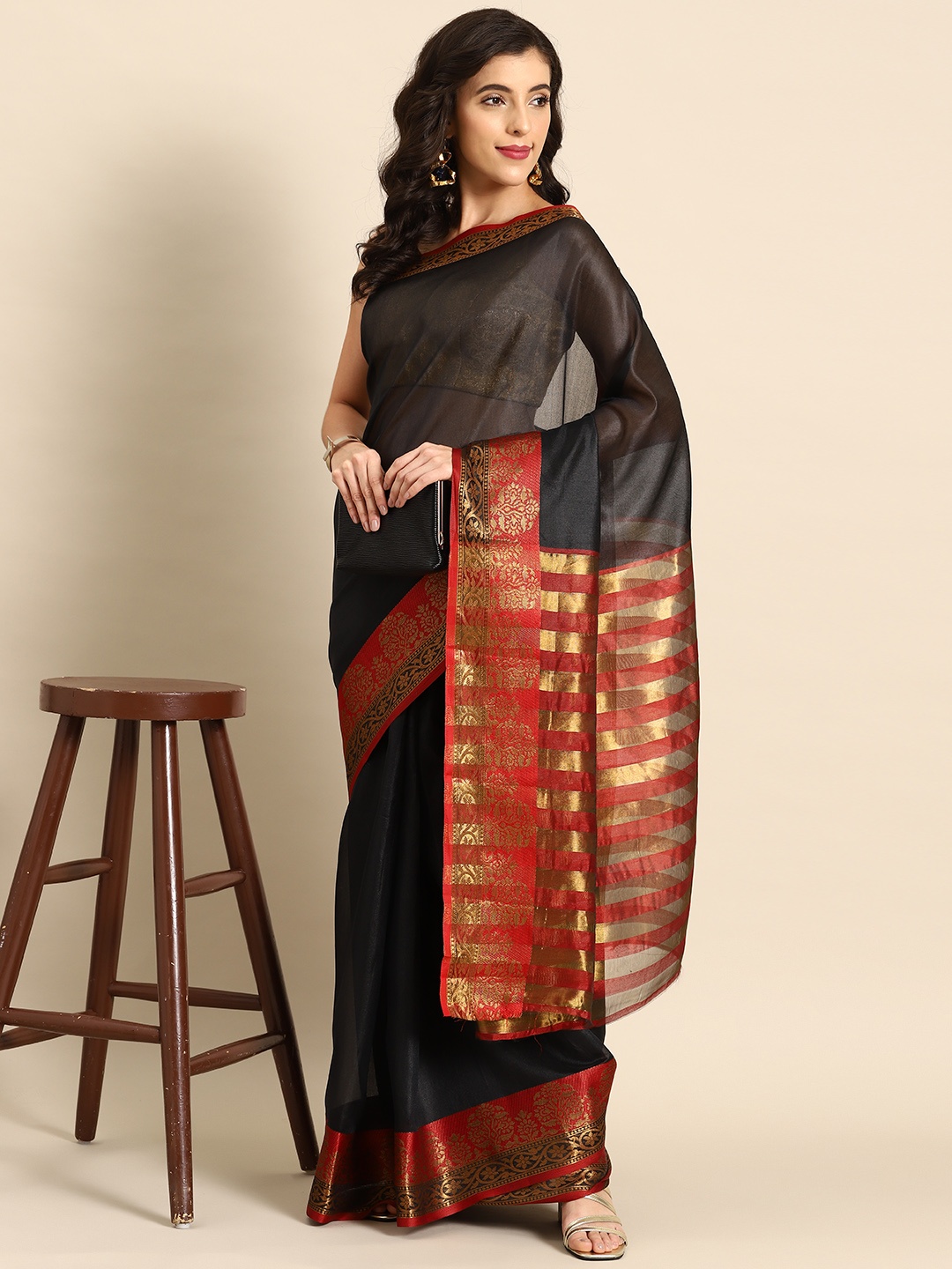 

all about you Chanderi Saree, Black