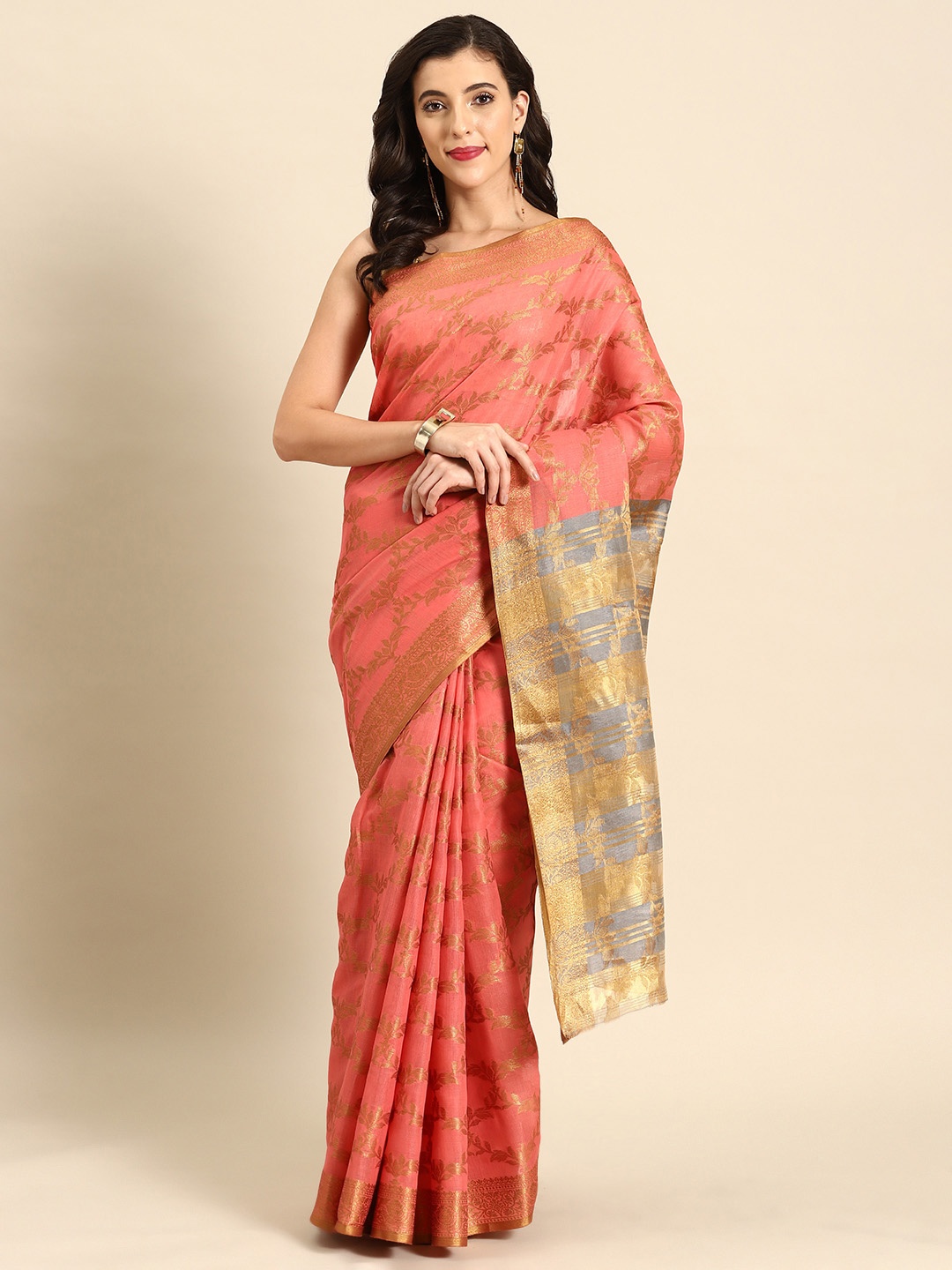 

all about you Ethnic Motifs Chanderi Saree, Pink