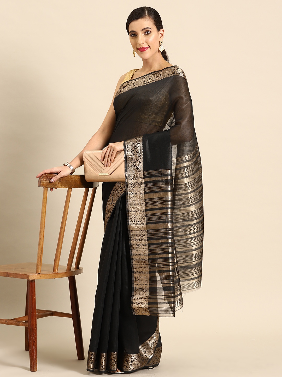 

all about you Chanderi Saree, Black