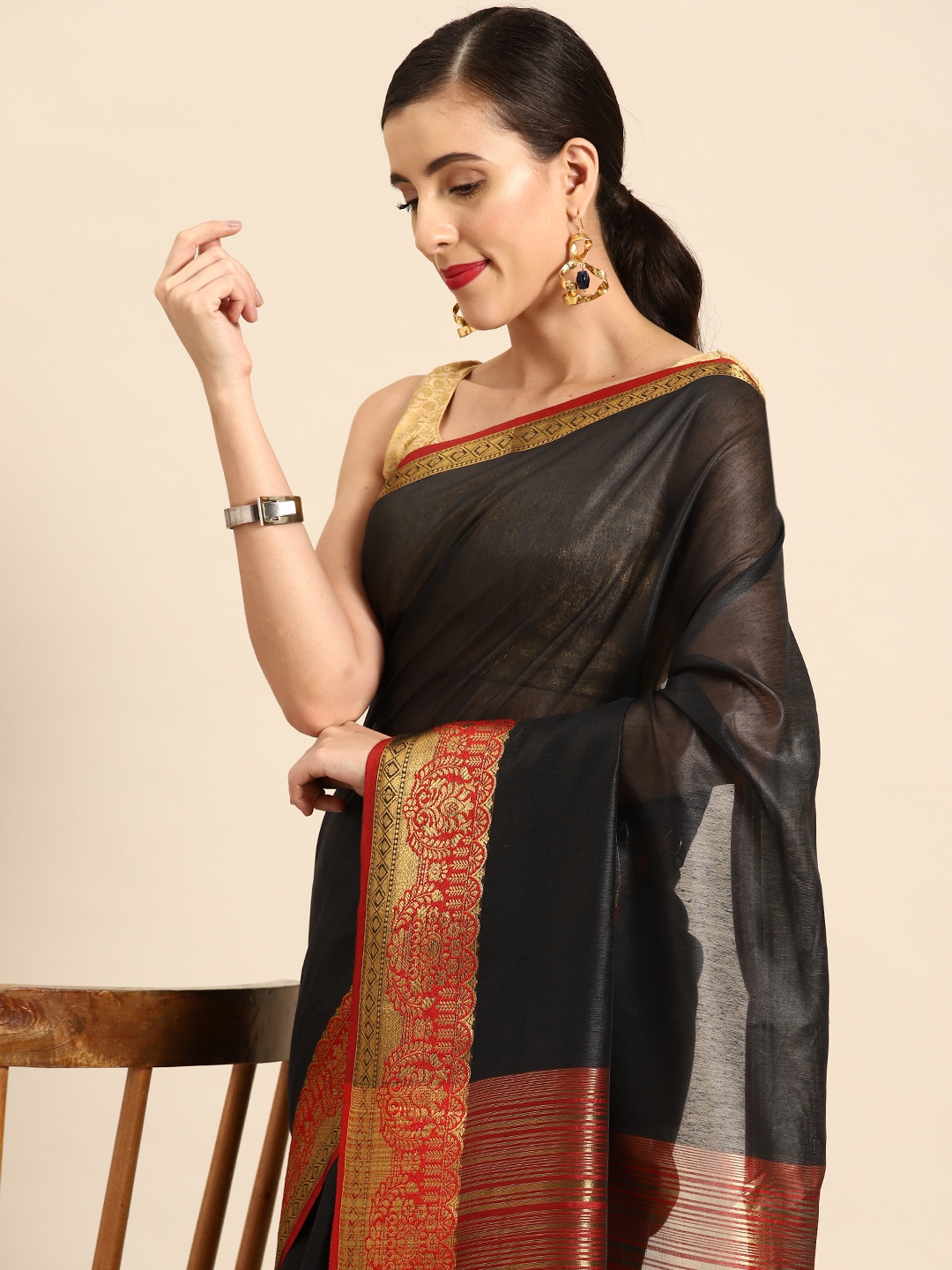 

all about you Chanderi Saree, Black