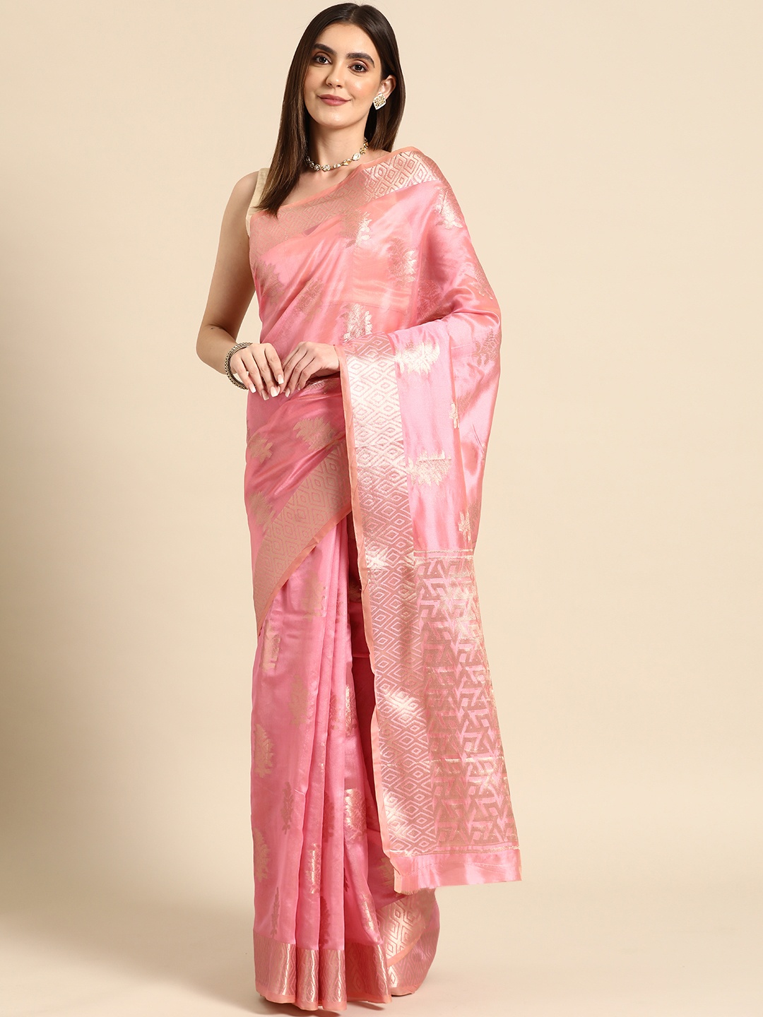 

all about you Floral Organza Banarasi Saree, Pink