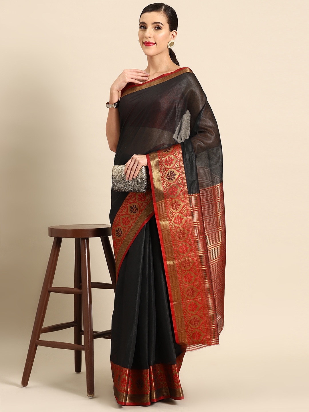 

all about you Chanderi Saree, Black