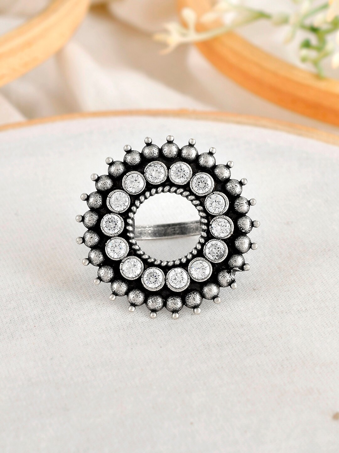 

Infuzze Silver-Plated Stone-Studded Ring