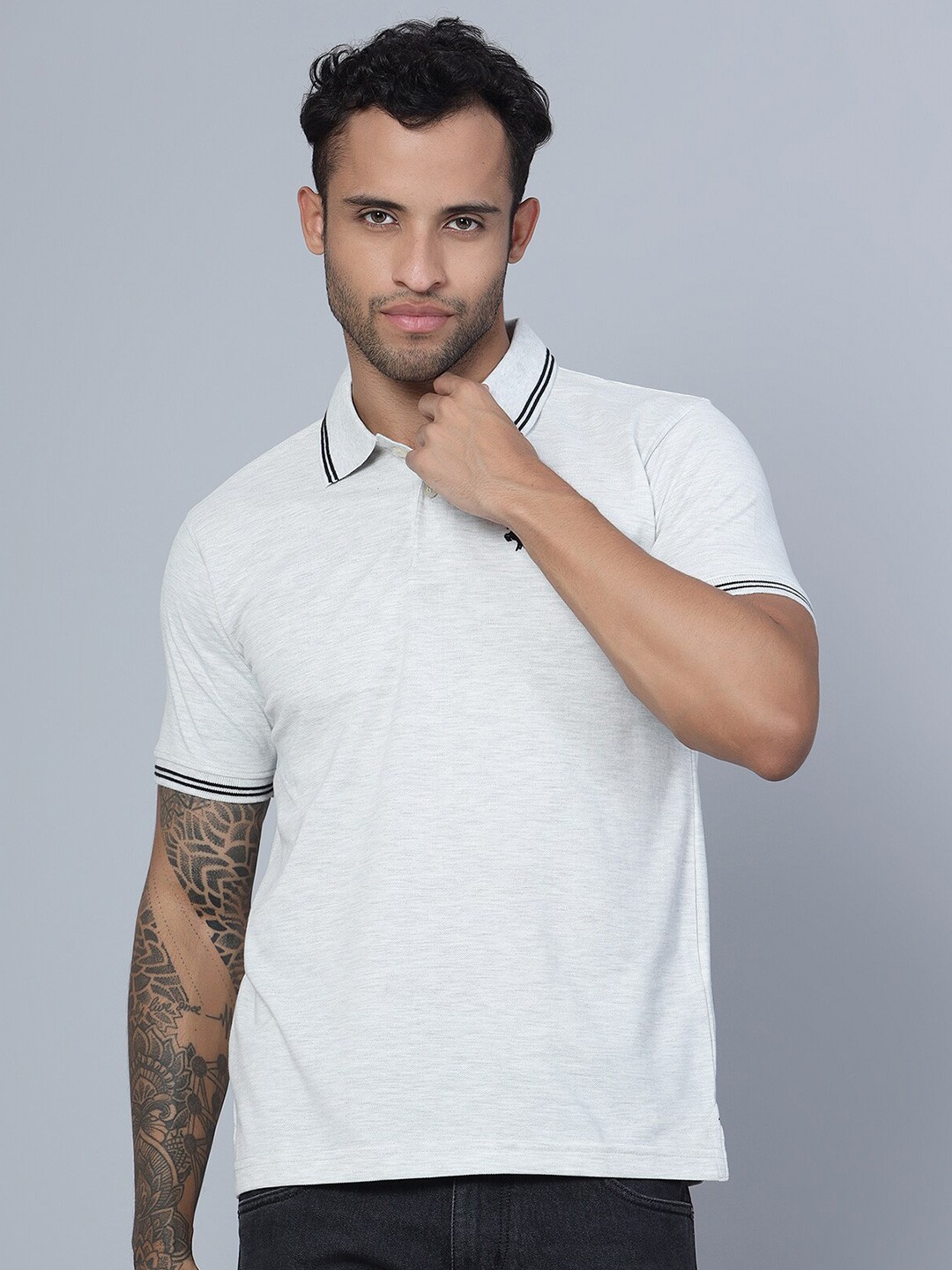 

Cantabil Men Polo Collar Regular Fit T-shirt, Grey