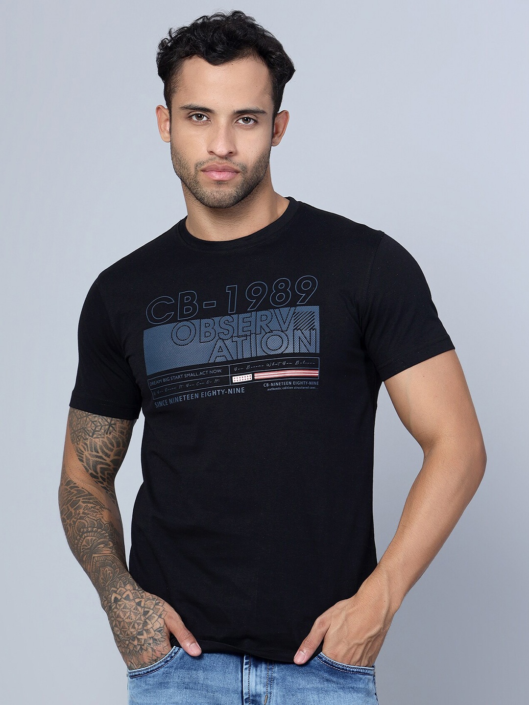 

Cantabil Men Typography Printed Regular Fit T-shirt, Black