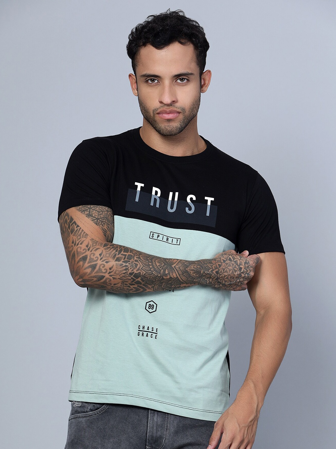

Cantabil Men Typography Printed Regular Fit T-shirt, Black