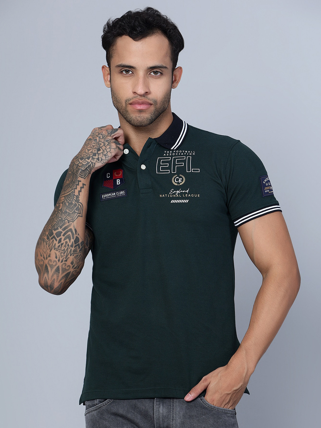 

Cantabil Men Printed Polo Collar T-shirt, Teal