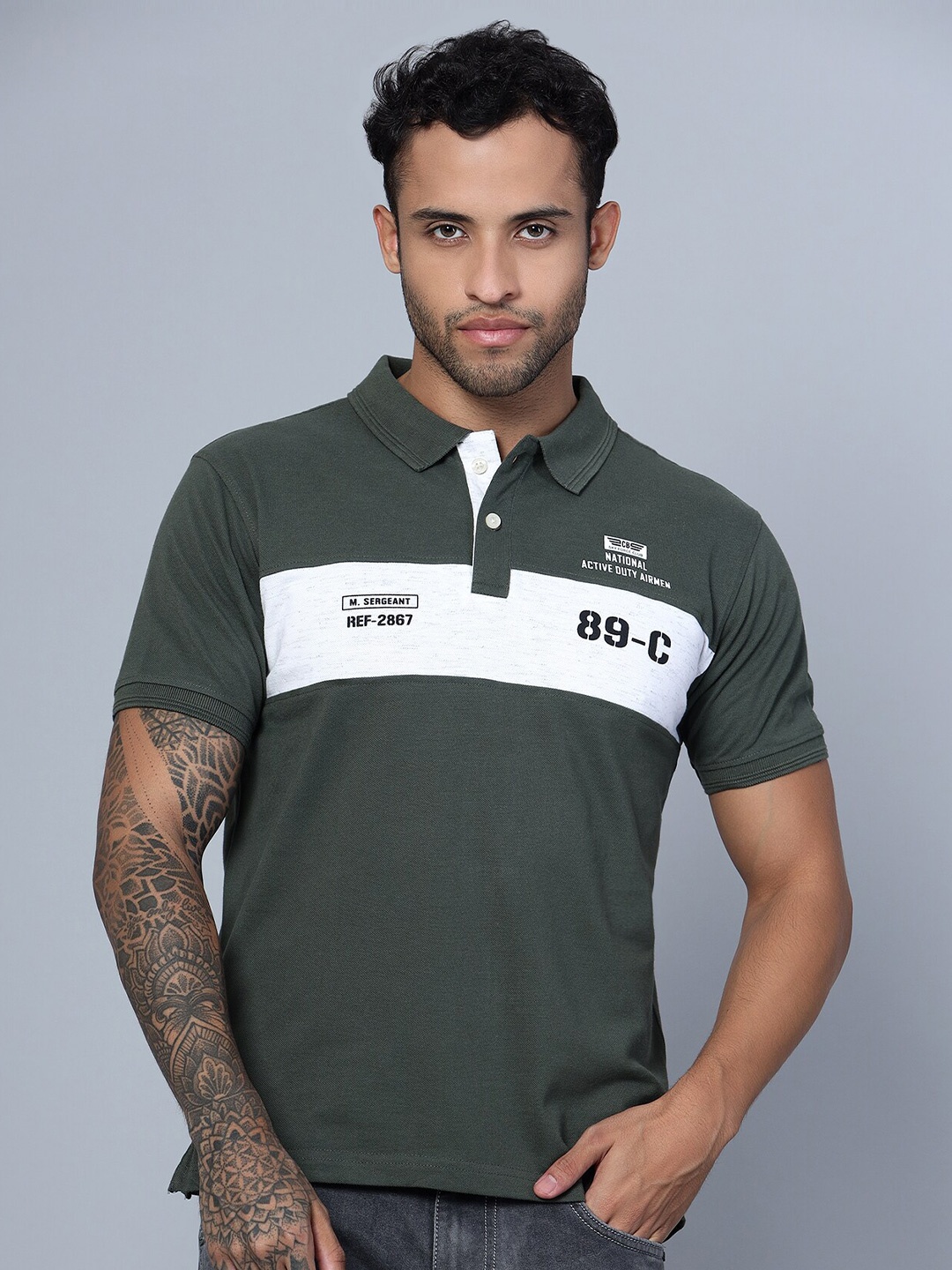

Cantabil Colourblocked Polo Collar T-shirt, Olive